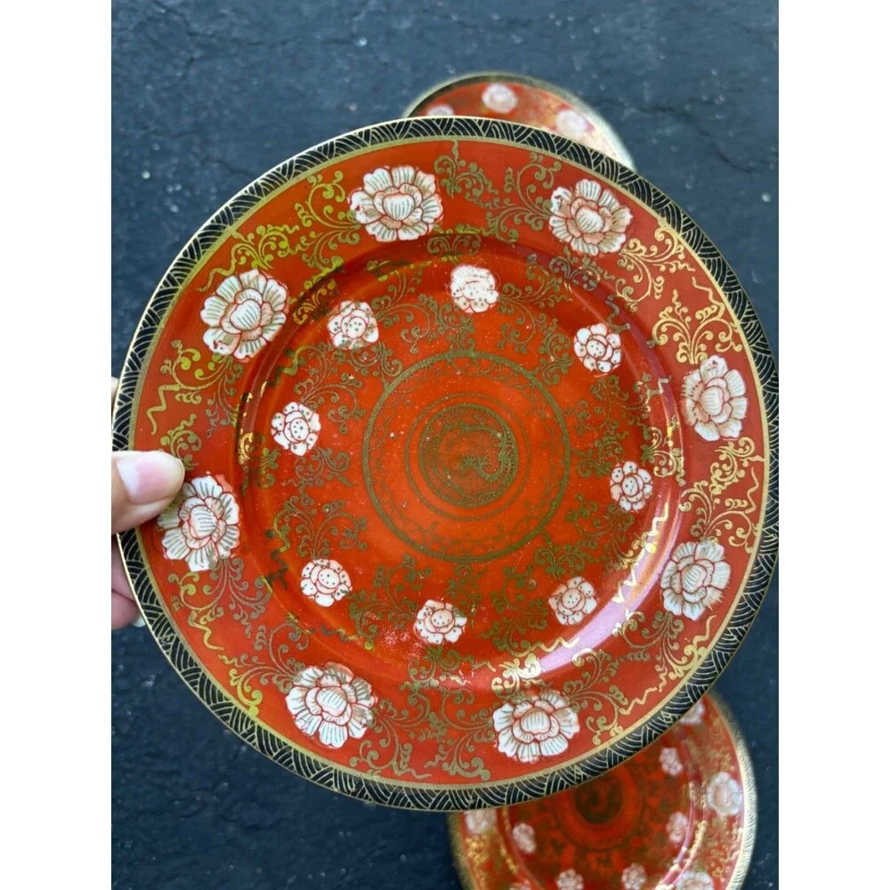 oriental 5 Plates Elite B Company Japan Floral Pattern Gold Accents handpainted